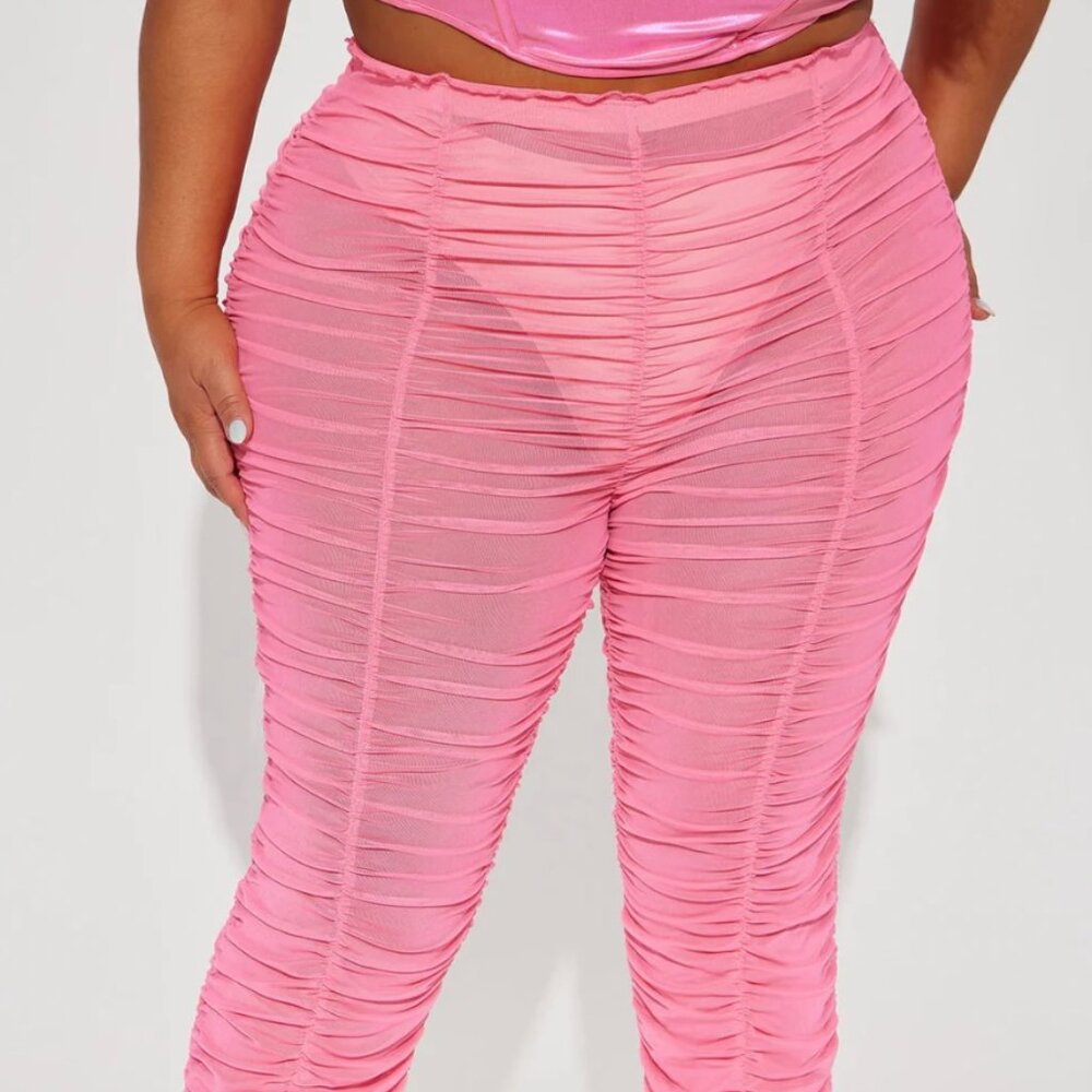 Hot Pink Rushed Mesh Leggings - Picture 3 of 4